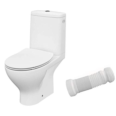 VBChome WC Toilette Stand Spülrandlos Keramik Komplett Set mit Spülkasten WC Sitz aus Duroplast mit Absenkautomatik SoftClose Funktion für waagerechten Abgang Abflussrohr