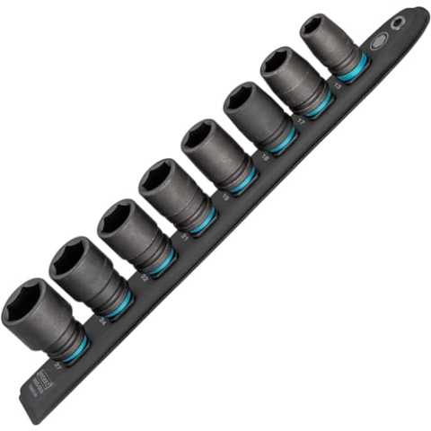 HAZET Smart-Rail 900S-SR/8 I magnetische Unterseite mit 8 Steckplätzen, Antrieb: Vierkant 12,5 mm (1/2 Zoll), Abtrieb: Außen-Sechskant-Tractionsprofil I Kunststoff-Steckleiste für Steckschlüssel