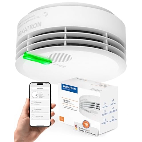 Hekatron Genius Plus X – Rauchmelder 10 Jahre Batterie – optional Funk vernetzbar – Testsieger Stiftung Warentest – Made in Germany – Funkrauchmelder – mehrsprachig – 1 Stück