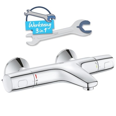 GROHE Precision Trend - Thermostat - Wannenarmatur (wassersparend, ergonomischer Metallgriff, Sicherheitsgehäuse für Verbrühhschutz, langlebig), chrom, 34227002