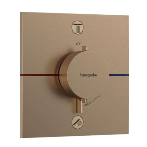 hansgrohe ShowerSelect Comfort E - Thermostat Unterputz, Armatur mit Sicherheitssperre (SafetyStop) bei 40° C, eckiges Thermostat, Mischbatterie für 2 Verbraucher, Brushed Bronze