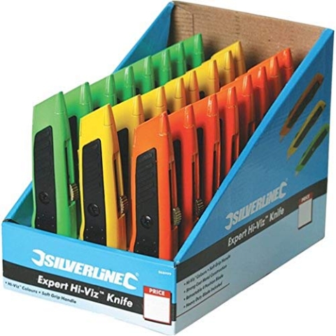Silverline 868499 Profi-Universalmesser in Signalfarben, Verkaufsdisplay, 24 Stck.