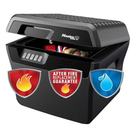 MASTER LOCK Feuerfeste Dokumentenbox Geldkassette [Feuerfeste und Wasserdichte] [Large 18,5L] [Elektronische Kombination] FHW40300EURHRO- Für A4-Dokumente, Elektronik usw.