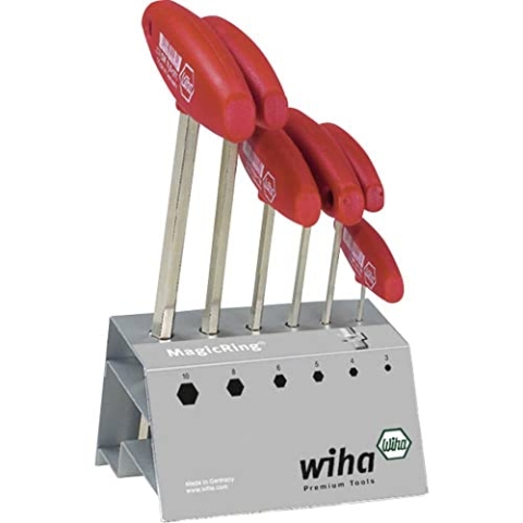 Wiha Stiftschlüssel mit Quergriff Set Sechskant Klemmringfunktion MagicRing® für das Halten von Schrauben ohne Magnet 6-tlg. glanzvernickelt im Werkbankständer (22096)