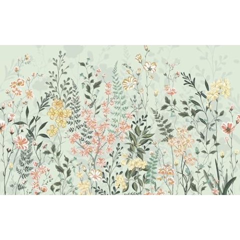 Komar Vlies Fototapete - Hay Meadow - Größe: 400 x 250 cm (Breite x Höhe) - Blumenwiese, Farn, Gras, Tapete, Design, Wohnzimmer, Wanddekoration, Schlafzimmer, Blumen, floral - LJX8-057