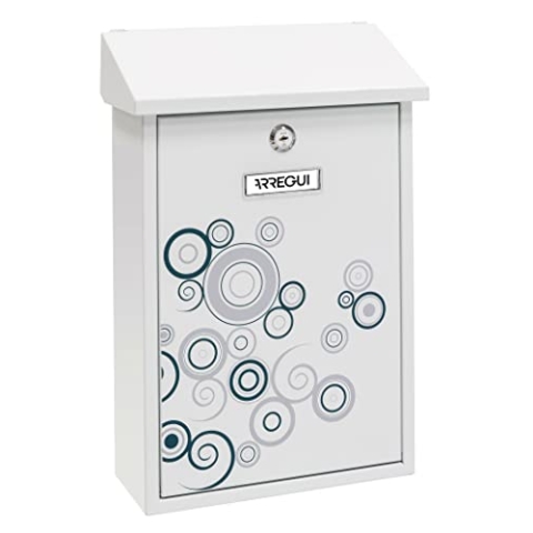 ARREGUI Premium E5606 Briefkasten aus Verzinktem Stahl, mit im Siebdruck lackiertem Motiv "Spark", Größe M (DIN A4 Post), Wandbriefkasten für Draußen mit Einwurfklappe, Weiß mit grau und Schwarz