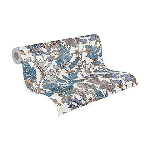 Architects Paper Blumentapete Floral Impression Tapete natürlich PVC-freie Vliestapete blau creme beige gelb grau matt glatt 377517 37751-7, 10.05 m x 0.53 m