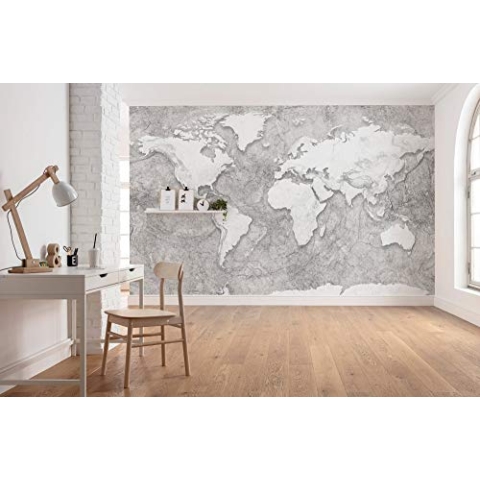 Komar Vlies Fototapete World Relief - Größe: 350 x 250 cm - 7 Bahnen, Bahnbreite 50 cm - Weltkarte, Tapete, Dekoration, Wandtapete, Wandbild, Wandbelag, Designtapete - X7-1007
