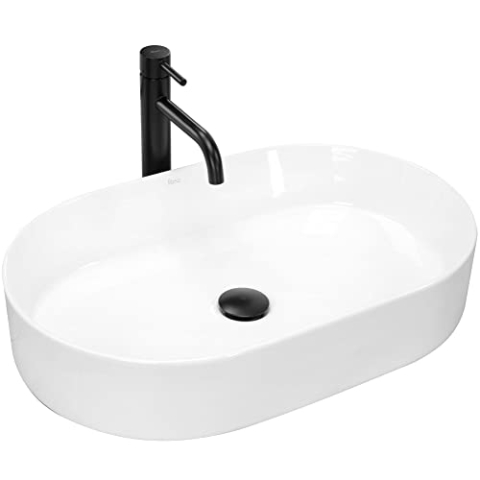 Rea Aufsatzwaschbecken Nadia 60 Waschtisch Handwaschbecken Waschschale Waschbecken für Badezimmer aus hochwertiger Keramik 610 mm x 385 mm x 120 mm (weiß)