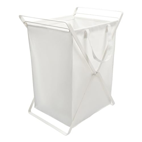 Yamazaki 3166 TOWER Wäschekorb mit herausnehmbarer Tasche, weiß, Stahl/Baumwolle, minimalistisch, 49,3 x 37,6 x 64 cm
