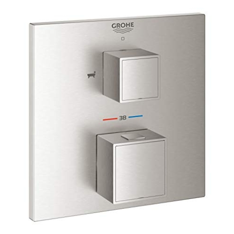GROHE Grohtherm Cube | Brause-& Duschsysteme - Thermostat-Wannenbatterie mit integrierter 2-Wege-Umstellung | Fertigmontageset für Rapido SmartBox | supersteel | 24155DC0