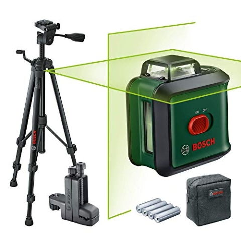 Bosch Kreuzlinienlaser UniversalLevel 360 mit Premium-Stativ und Universalklemme MM 3 (vertikale + horizintale Laserlinien inkl. 360° zum Ausrichten im ganzen Raum)