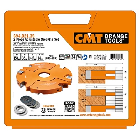 CMT ORANGE TOOLS 694.021.35-2-TEILIGES MESSERKOPFSET FÜR VERSTELLBARE NUTEN HM D=150X14-28X35