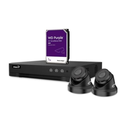 EtiamPro HD-Videoüberwachungsset mit 2X schwarzen IP-Kameras, 4-Kanal PoE Netzwerkrekorder (NVR) & 20m CAT6-Kabel, 1TB Festplatte, erweiterbar mit IP-Kameras