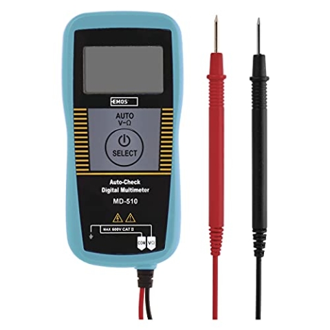EMOS Digitaler Multimeter mit Messspitzen, AC/DC/Widerstand Auto-Check CAT II Spannungsprüfer, Volttester, Spannungstester mit Batterie, M3252, Blau