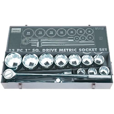 Draper 71176 Steckschlüssel-Satz mit 1 Zoll Vierkantantrieb Silverdrive, 13-teilig