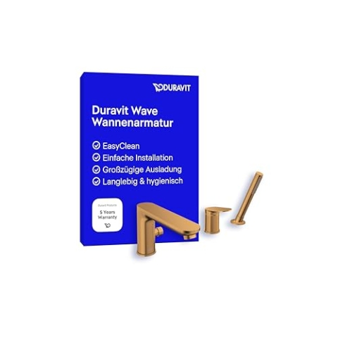 Duravit Wave 3-Loch Wannenarmatur, Einhebel-Wannenmischer mit Keramikmischsystem, Badewannenarmatur, Bronze Gebürstet