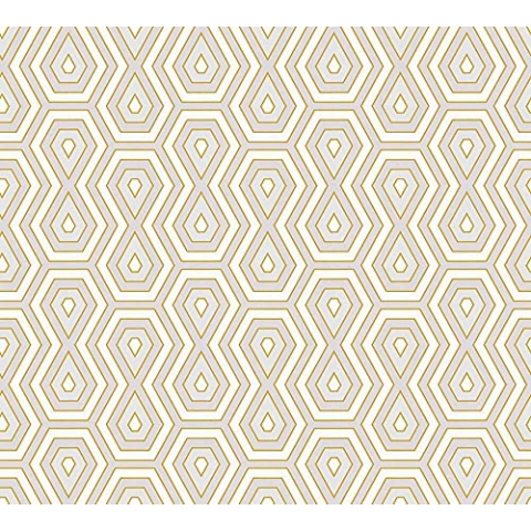 A.S. Création Architects Paper Retrotapete Jungle Chic Tapete geometrisch grafisch PVC-freie Vliestapete gold weiß grau matt glatt 377071 37707-1, 10.05 m x 0.53 m