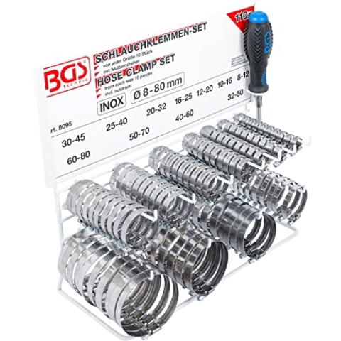 BGS 8095 | Schlauchklemmen-Sortiment | 111-tlg. | rostfrei | Ø 12 - 20 mm | Schlauchschellen | Rohrschlauchbefestigungen