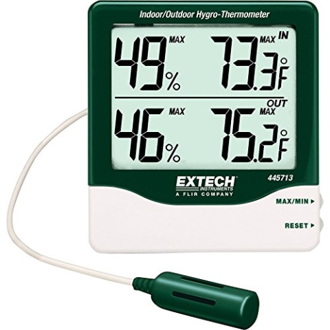 Extech Hygro-Thermometer mit großer Ziffernanzeige für den Außen-/ und Innenbereich, 1 Stück, 445713
