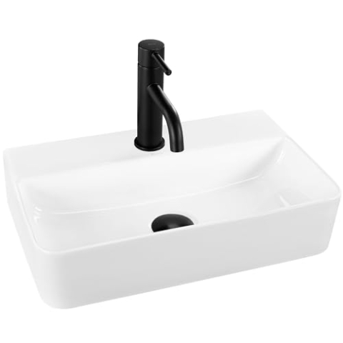 Rea Aufsatzwaschbecken Naomi Waschtisch Handwaschbecken Bad Waschschale Waschbecken für Badezimmer 455 x 285 x 105 mm Keramik (Weiß)
