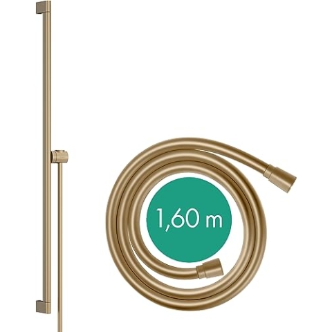 hansgrohe Brausestange Unica S Puro, Duschstange 90cm mit Brauseschlauch Isiflex 160cm und Easy Slide Duschkopfalterung, Brushed Bronze