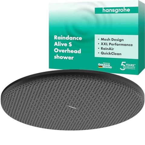 hansgrohe Raindance Alive S - Kopfbrause, runde Duschbrause (300 mm), Regendusche mit 1 Strahlart für Wand- oder Deckenmontage, Brausekopf mit Antikalk-Funktion, Mattschwarz, 24520670