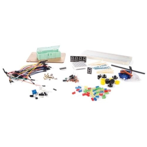 Whadda Arduino® Elektronikkomponenten-Set, kompletter Bausatz mit Breadboard, LEDs, Servomotor, 7-Segment- und Matrixanzeigen, Sensoren, Widerständen und mehr.