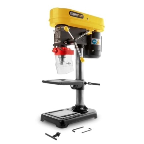 POWER plus Standbohrmaschine POWX153- Bohren für Holz & Stahl bis 50 mm - Stand Bohrer mit 5 Geschwindigkeiten & Leistung von 350 W - Tisch 160 x 160 mm um 45° neigbar & höhenverstellbar