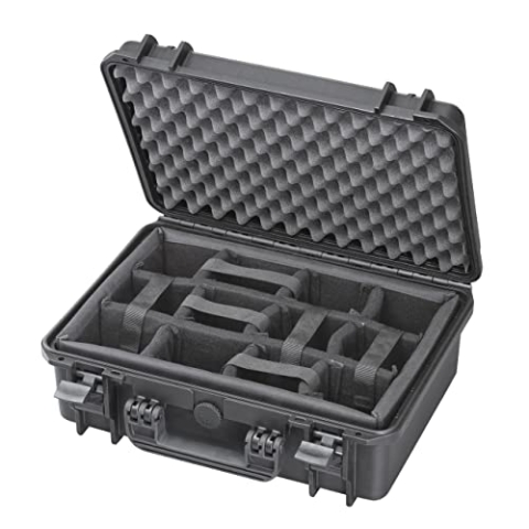 Max MAX430CAM IP67 Schutzkoffer für Fotoequipment, Hart-Kunststoff, Innenraum gepolstert, mit Trennwänden, wasserdicht, Schwarz
