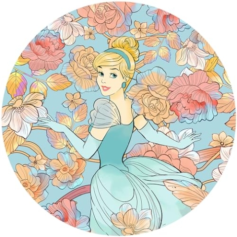 Disney Komar DOT runde und selbstklebende Vlies Fototapete Cinderella Pastel Dreams - Ø Durchmesser 125 cm - 1 Stück - Tapete, Kinderzimmer, Wandtattoo, Mädchen - DD1-003