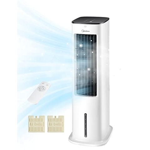 Midea 4-in-1 Mobile Klimaanlage ohne Abluftschlauch | Turmventilator mit Wasserkühlung & Luftbefeuchter | | Luftkühler mobil mit 5L Wassertank, 355m³/h Luftstrom, Ionisation, Fernbedienung (55W, Weiß)