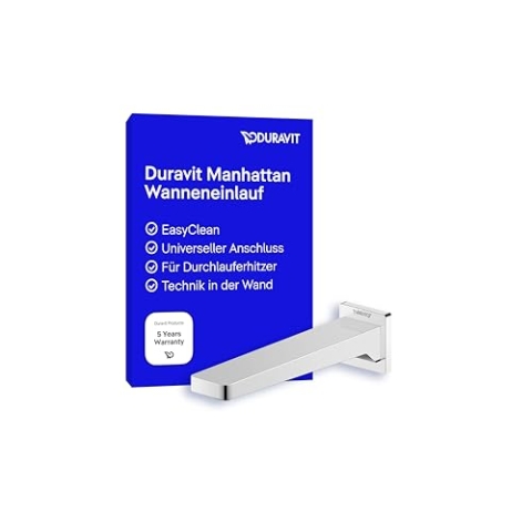 Duravit Manhattan Wanneneinlauf, Badewanneneinlauf mit eckiger Wandabdeckung, Zulauf Badewanne, Chrom