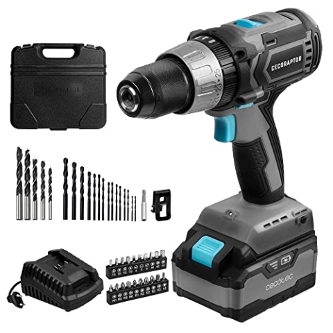 Cecotec Bohrmaschine CecoRaptor Perfect Drill 4020 X-Treme. 20 V 4.000 mAh Akku, 4-poliger DC 700 Motor, Leerlaufdrehzahl 0-500/ 0-1.800 U/min, Schlagzahl 0-7.500 / 0-26.000 bpm