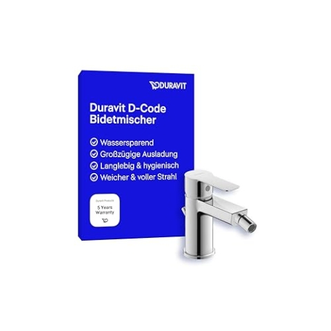 Duravit D-Code Einhebel-Bidetmischer (Auslauf Höhe 128 mm), Bidetmischer mit Zugstangen-Ablaufgarnitur, Chrom