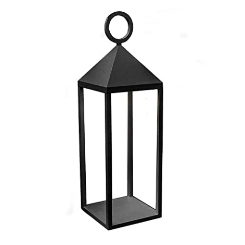 Nuna Black Design-Laterne aus Aluminium, kabellos, Metallgriff, LED, warmweiß, Höhe 47 cm