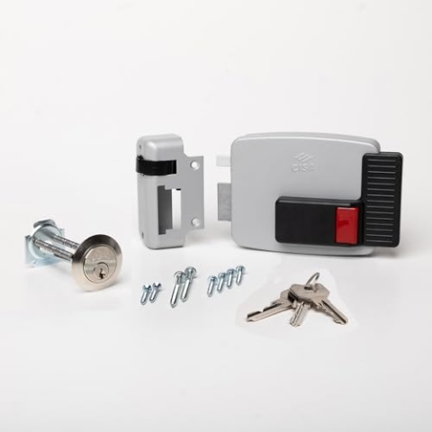 CISA - Elektroschloss zum Anbringen 111610602N7 - Elektroschloss CISA aus lackiertem Stahl mit Innentaste - Elektrisches Außentorschloss Eingang 60 verstellbar - Linke Hand