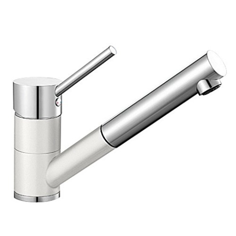 BLANCO ANTAS-S Küchenarmatur / Kompakter Einhebelmischer Keramik-Look in Chrom-Keramikweiß matt mit ausziehbarer Schlauchbrause / Hochdruck