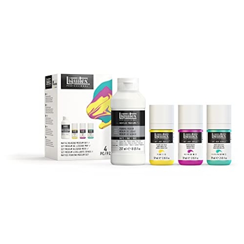 Liquitex 3699436 Soft Body Technik Set - cremige, hochpigmentierte Acrylfarben mit hoher Farbbrillanz, trocknen seidenmatt auf, Set - 3 Acrylfarben & 1 Gießmedium in matt