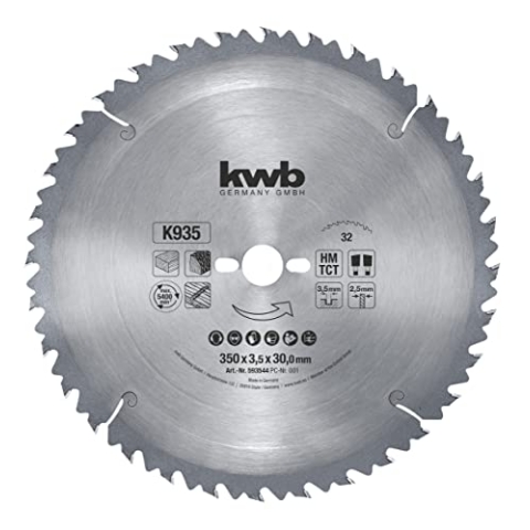 kwb Kreissägeblatt 350 x 30 mm, Made in Germany, sehr schneller Schnitt, Sägeblatt geeignet für Weich- und Hartholz, Konstruktionsvollholz und Holzplatten