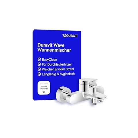 Duravit Wave Wannenarmatur Aufputz für 2 Verbraucher, Einhebel-Wannenmischer mit Keramikmischsystem und Rückflussverhinderer, Chrom