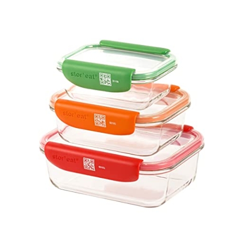 Mastrad Stor'eat Glasboxen - Innovative Aufbewahrungsboxen mit Handy-App - Lebensmittel Behälter mit abnehmbaren Griffen - spülmaschinenfest - Frischhaltedosen für Aufbewahrung von Gütern