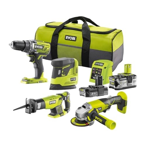 RYOBI 18 V ONE+ Kombo-Kit R18CK4E-242S, 8-teilig, inkl. 1 x 2,0 Ah, 1 x 4,0 Ah Akku und Ladegerät