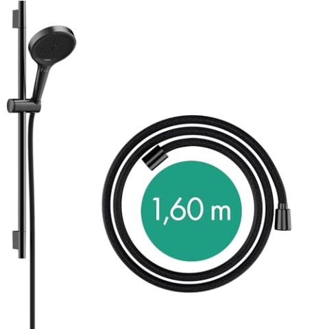 hansgrohe Rainfinity - Duschset, runder Duschkopf mit Brausestange 65cm, Halterung und Designflex Textil Brauseschlauch 160cm, Duschbrause mit 3 Strahlarten, Brushed Black Chrome