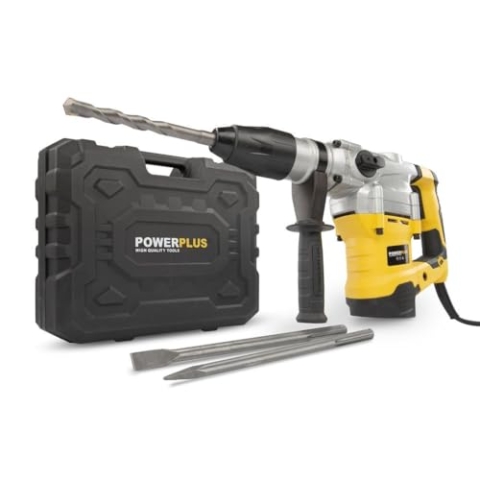 POWER plus Elektro-Schlagbohrmaschine POWX1179-3 in 1: Schlagbohren, Meißeln und Meißeldrehen, 1600 W Bohrleistung, 9 J, SDS max, 3 Zubehörteile