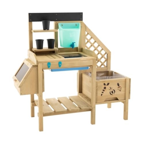 TP Toys Deluxe Pflanzbank aus Holz, inklusive Töpfen, Regentonne und Spritzschale. Sichtfenster, damit Kinder sehen können, wie Ihr Gemüse wächst, aus FSC-zertifiziertem Holz, ab 3 Jahren