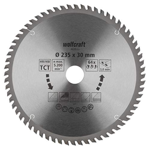 wolfcraft 6635000, Handkreissägeblatt HM, Serie orange, 64 Zähne, ø235x30