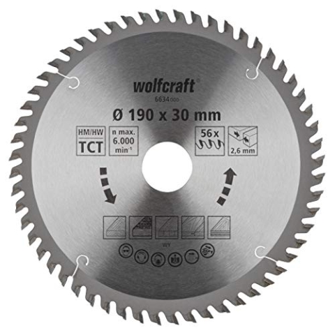 wolfcraft 6634000, Handkreissägeblatt HM, Serie orange, 56 Zähne, ø190x30