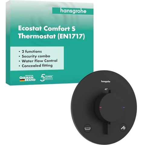 hansgrohe Ecostat Comfort S - Duschthermostat Unterputz mit Sicherungskombination, Duscharmatur mit Sicherheitssperre (SafetyStop) bei 40° C, Thermostat für 2 Verbraucher, Mattschwarz, 33718670