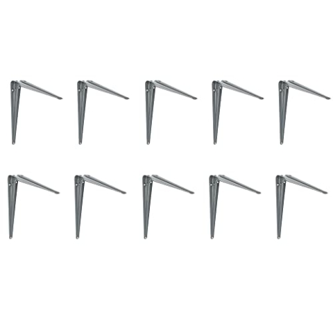 Amig - 10er Set Regalwinkel Edelstahl Mod. 1 | 10 Stuck Metallwinkel für Regale | Regalhalterung | Farbe: Grau | Maße: 450 x 400 mm | Empfohlenes max Gewicht: 35 kg